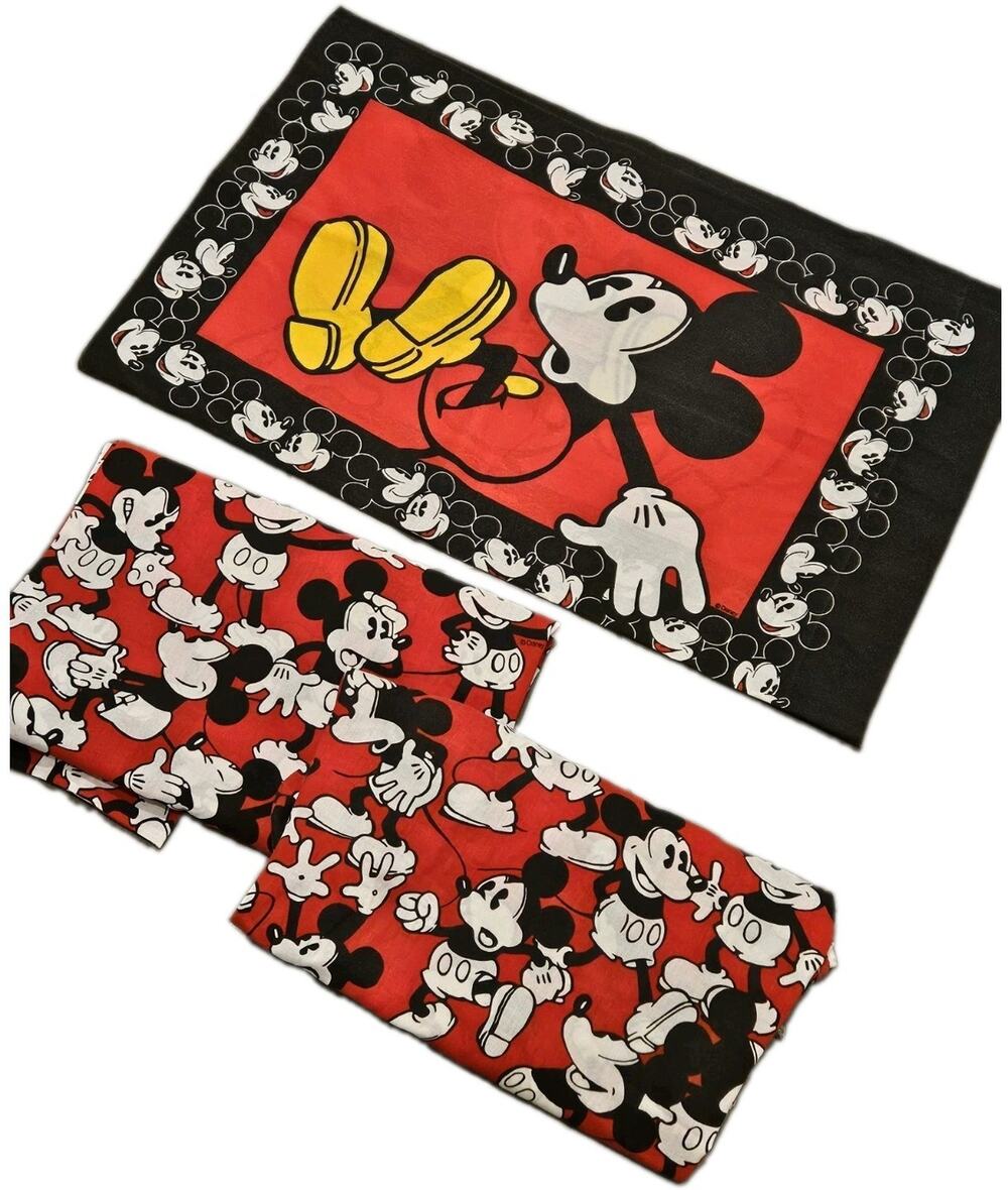 Vintage Mickey Mouse Twin 3 Pc Set Fabric Disney Red White 90s EUC Red